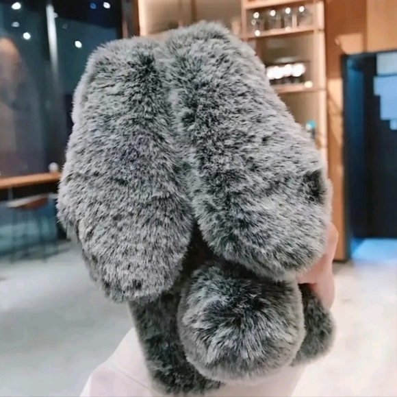 iPhone 14 Gray Fuzzy Bunny Phone Case - Picture 2 of 4